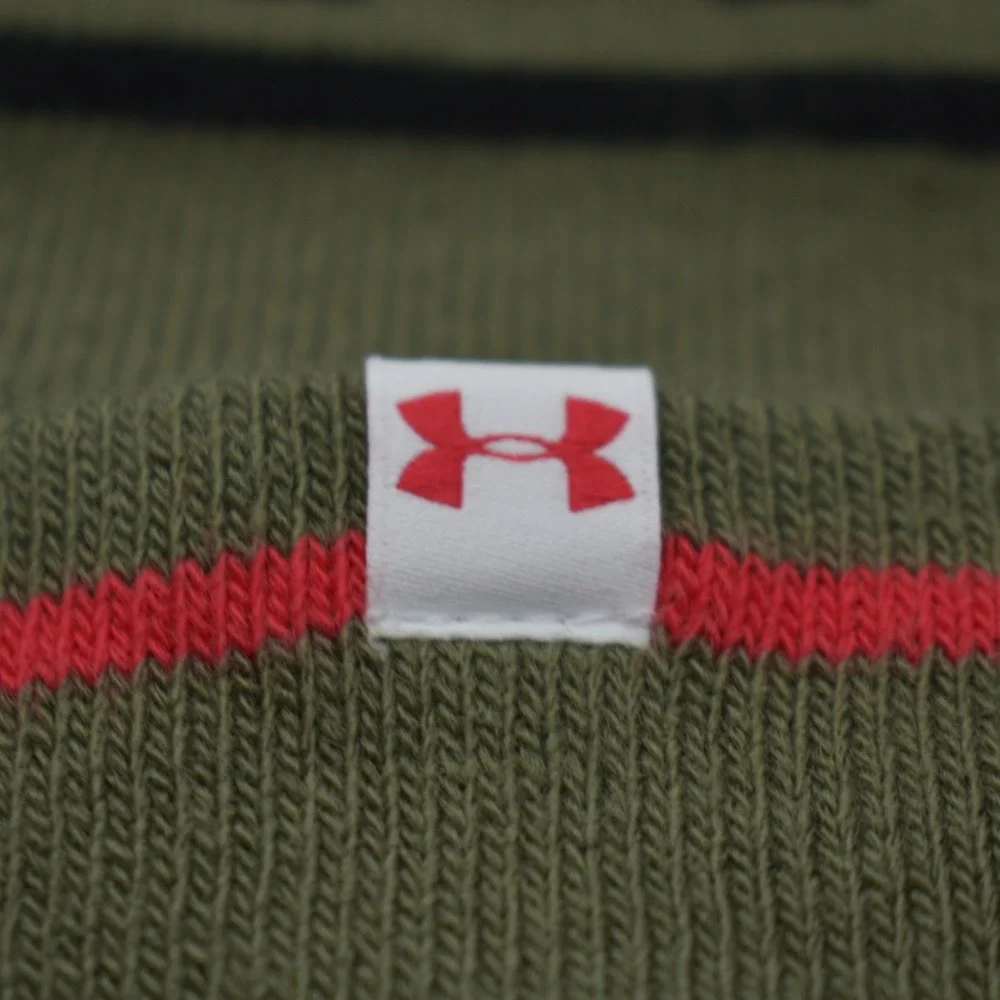 Under Armour Project Rock Red One Pom Beanie Hat Olive Green NEW 6003768-390